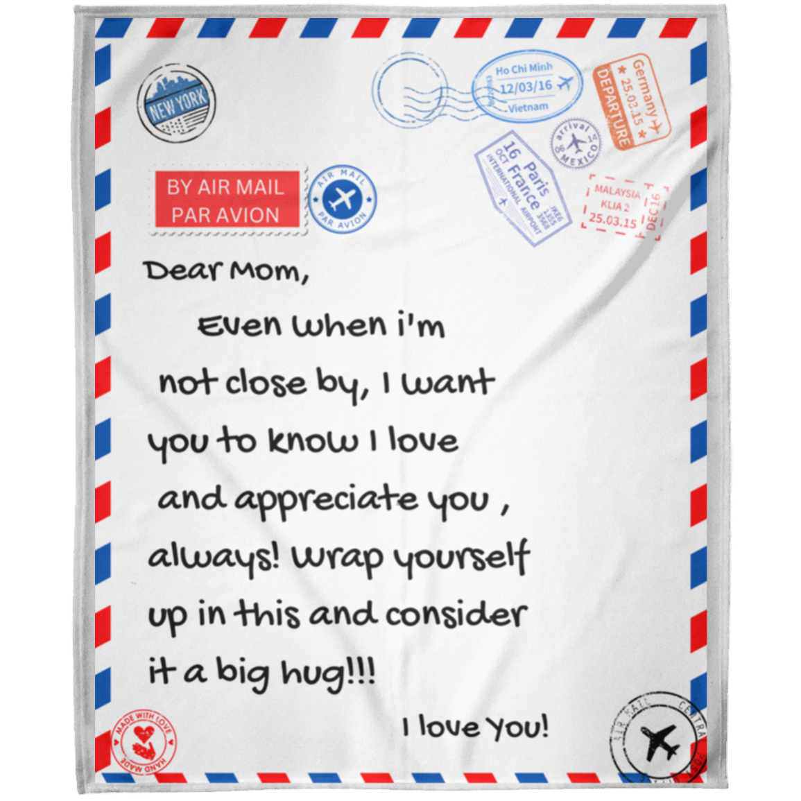 Dear Mom Blanket Dear Mom- Airmail Blanket- Arctic Fleece Blanket 50x60